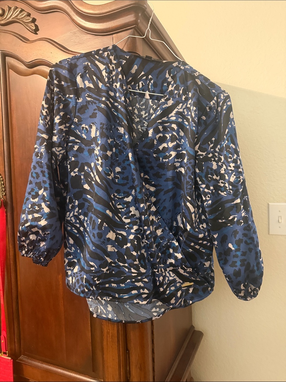 Marc New York Blue Mixed-Animal Print Wrap Blouse